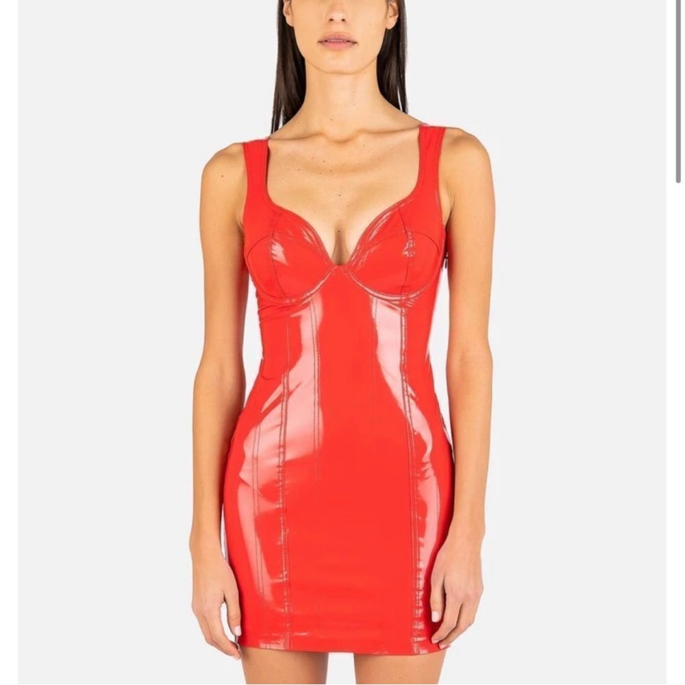 IVY PARK, Ivy Heart Red Latex Dress, Size M Adidas